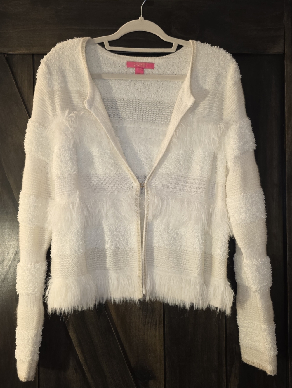 Lilly Pulitzer Ivory Eyelash Fringe Lightweight Cardigan Sweater
